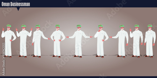 Arab Omani Old male character set with hand poses and actions Vector illustration design. Oman old businessman vector illustration.