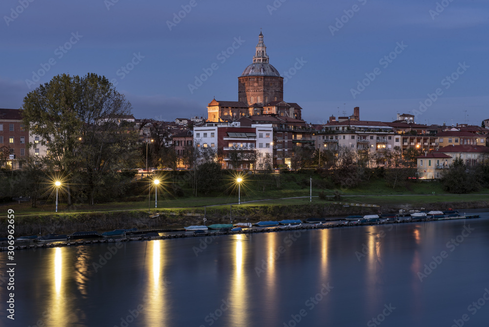 Landscape view of Pavia at dusk, Italy