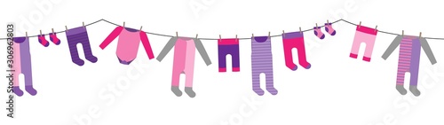 colorful hanging laundry for babygirl vector decorative garland isolated on white background