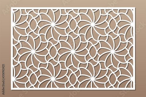 Decorative card for cutting. Recurring Artistic Arab Mosaic pattern. Laser cut. Ratio 3:2. Vector illustration.
