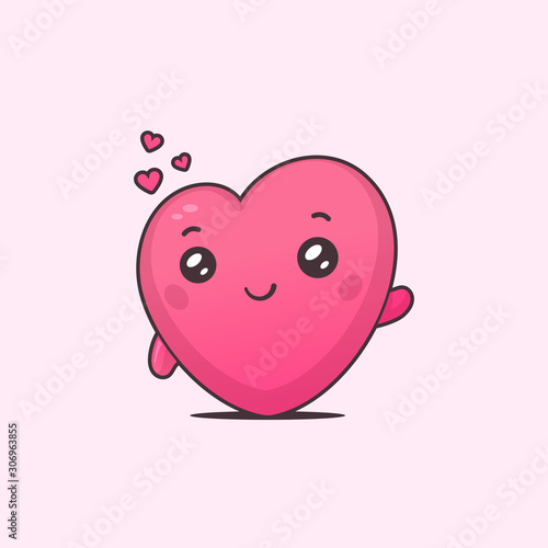 Heart kawaii cartoon character waving vector illustration