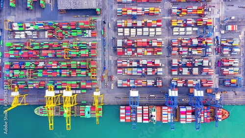 Wallpaper Mural 4K Timelapse of modern industrial port with containers from top view or aerial view. It is an import and export cargo port where is a part of shipping dock.Singapore Torontodigital.ca