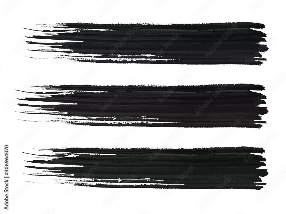 Black hand-drawn brushstrokes isolated on a white background. Three straight stripes