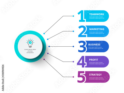 Creative concept for infographic. Business data visualization. Abstract elements diagram with 5 steps, options, parts or processes. Vector business template for presentation.