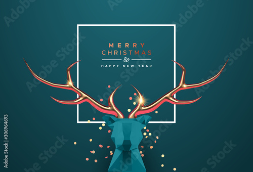 Christmas new year 3d low poly copper deer head