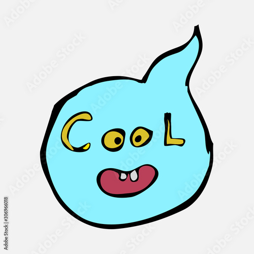 A strange clumsy ghost in the form of a dialog box that says cool. Cartoon style.