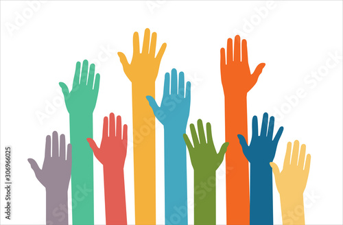 Raised hands volunteering vector concept