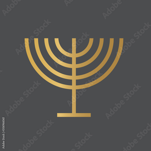 golden Menorah (Hanukkah) jewish candle holder icon- vector illustration