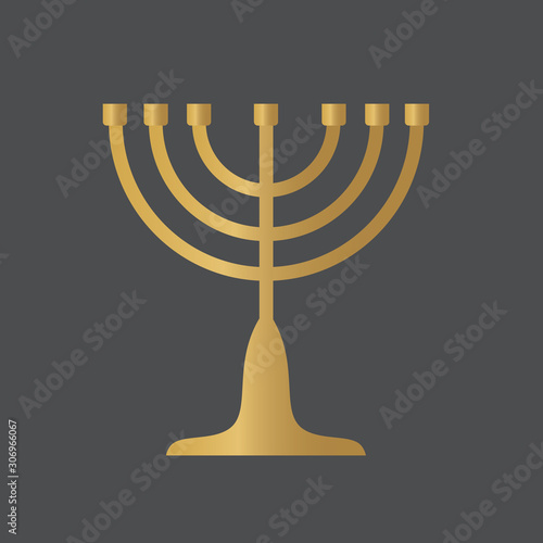 golden Menorah (Hanukkah) jewish candle holder icon- vector illustration