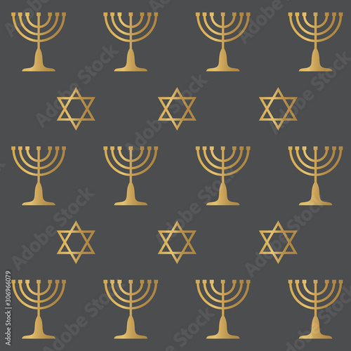 golden Menorah (Hanukkah) jewish candle holder and star of David texture- vector illustration