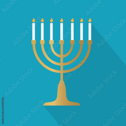 golden Menorah (Hanukkah) jewish candle holder icon- vector illustration