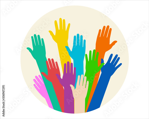 Raised hands volunteering vector concept