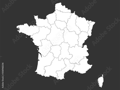 France map with boundaries outline vector. Gray, white.