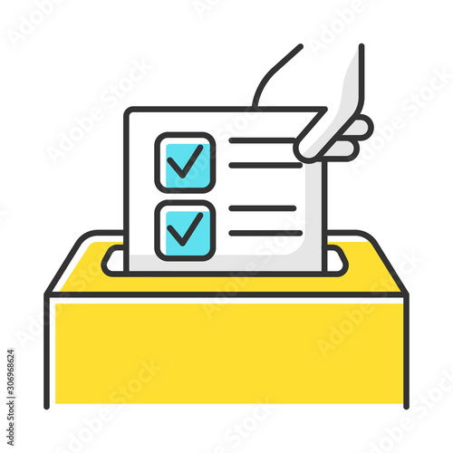 Anonymous survey color icon. Ballot box. Feedback form. Opinion polling. Social research. Evaluation. Voting. Data collection. Sociology. Isolated vector illustration