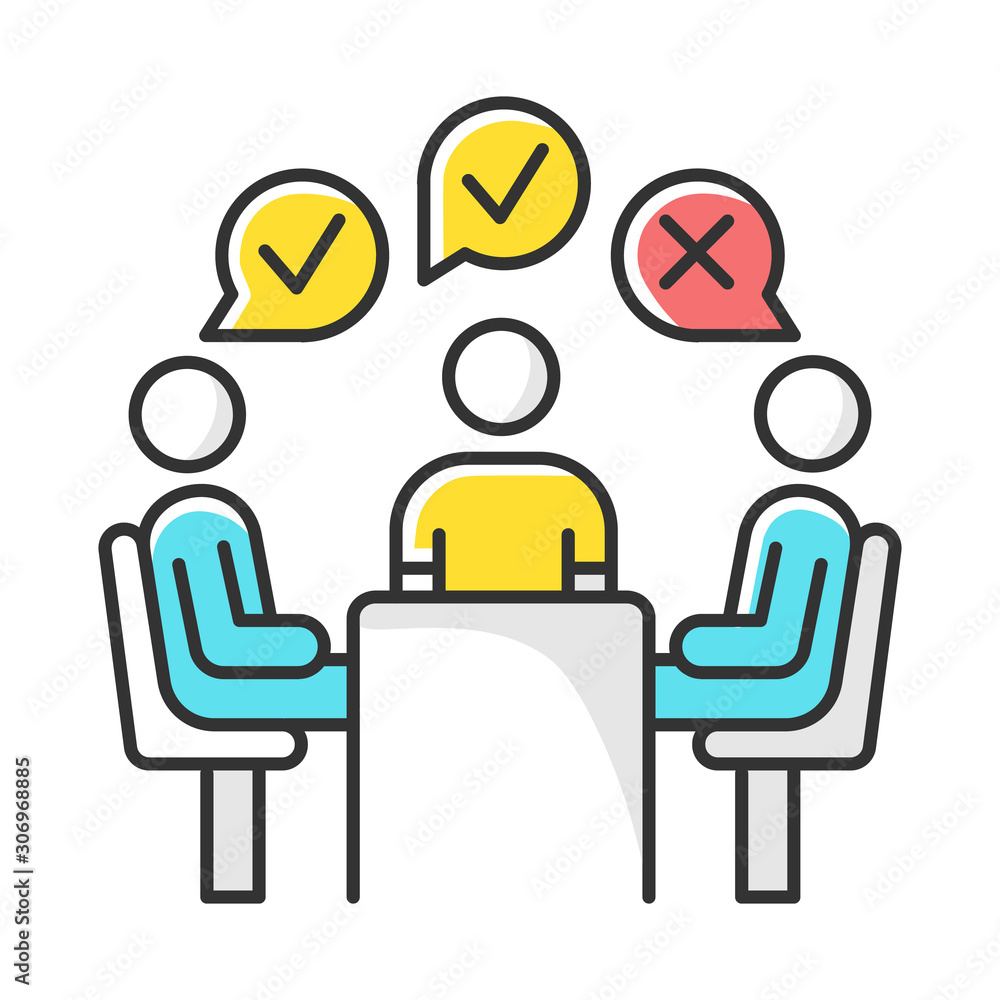 Group administered survey color icon. Public opinion polling. Social research. Feedback. Customer satisfaction. Voting. Sampling. Data collection. Isolated vector illustration Group administered survey color icon. Public opinion polling. Social research. Feedback. Customer satisfaction. Voting. Sampling. Data collection. Isolated vector illustration