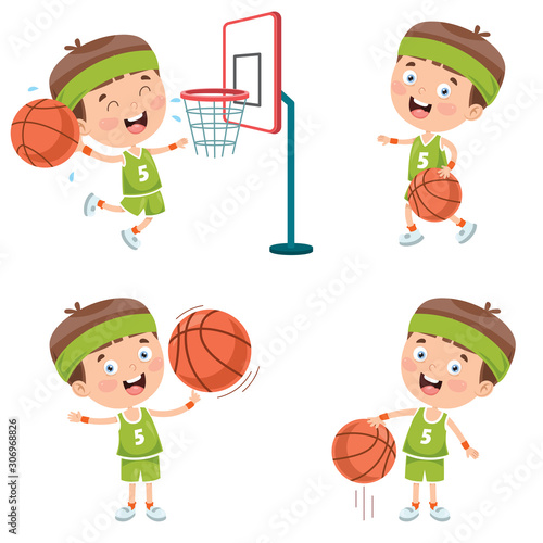 Little Kid Playing Basketball Outside