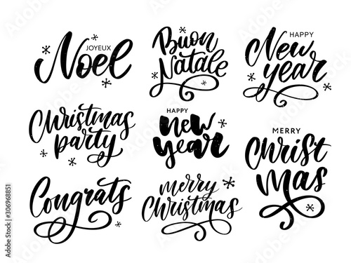 Christmas, new year, winter poster. Christmas greeting concept. Print design vector illustration. Vector calligraphy illustration. Slogan Set
