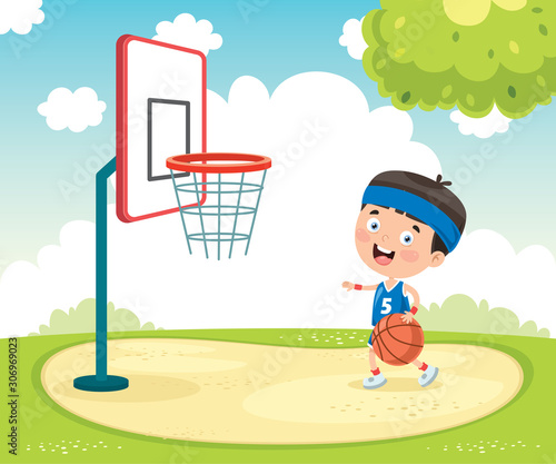 Little Kid Playing Basketball Outside