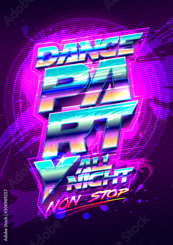 Dance party poster design, 80s years style