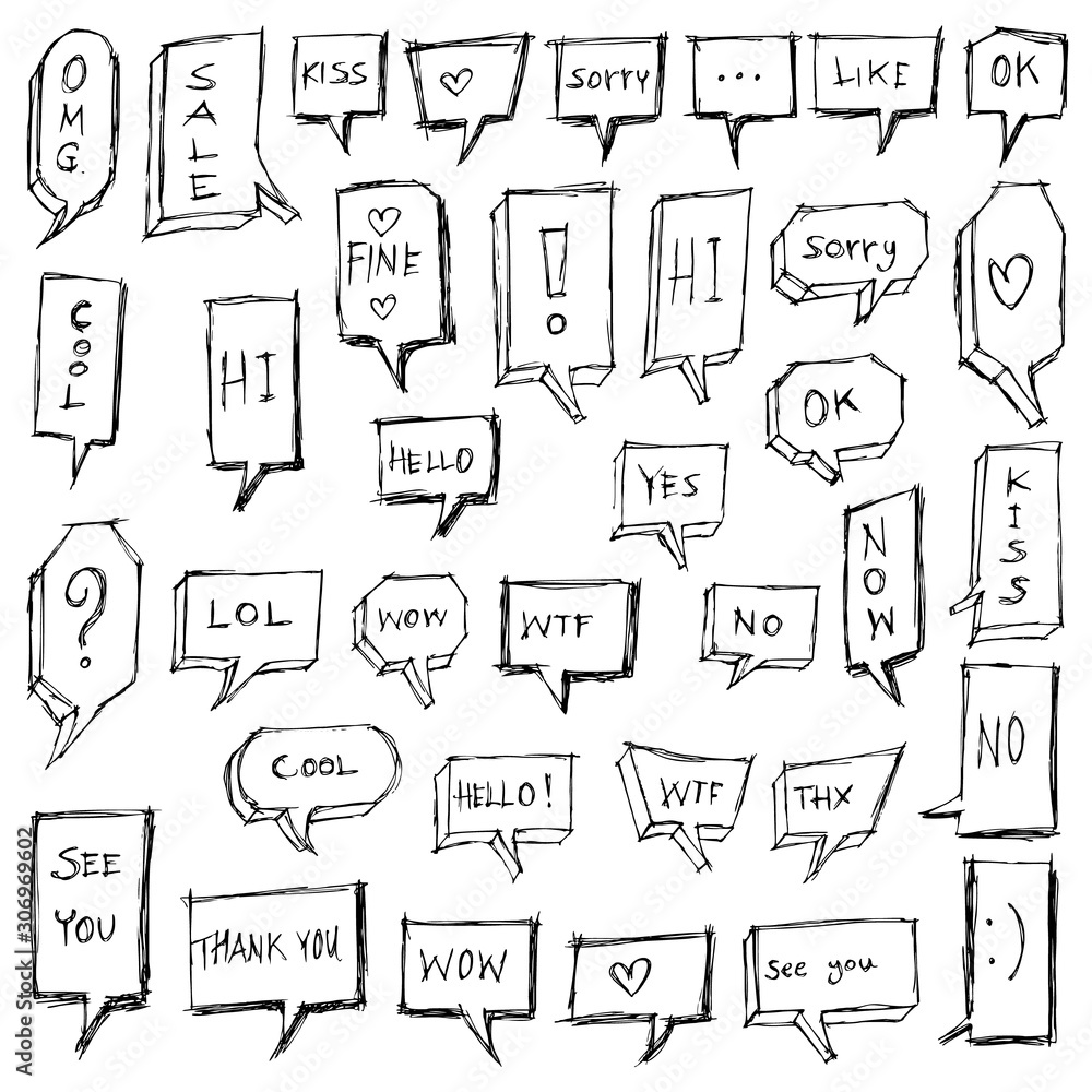 Set of Speech Bubble Drawing illustration Hand drawn doodle Sketch line vector eps10 Set of Speech Bubble Drawing illustration Hand drawn doodle Sketch line vector eps10