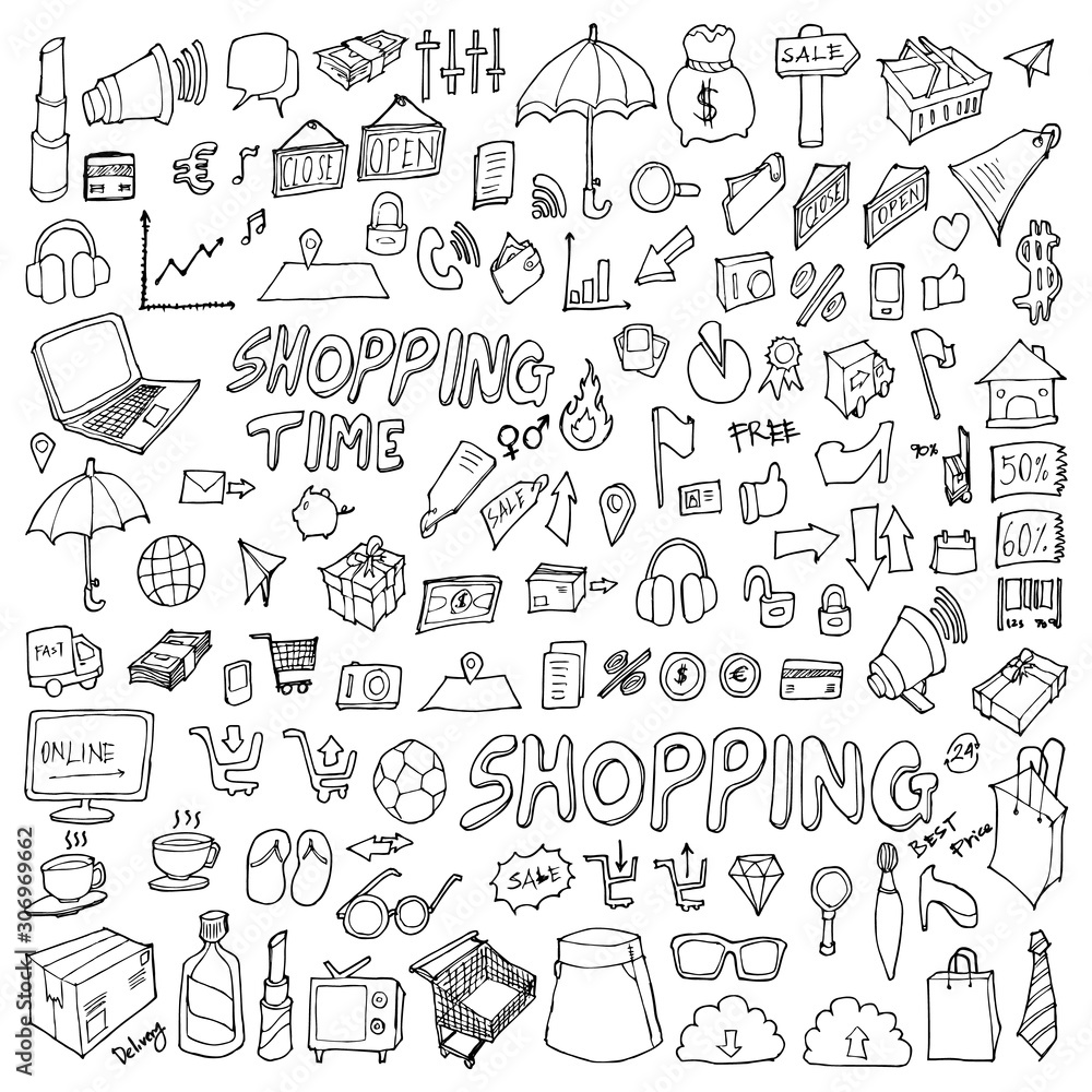 © veekicl - Set of Shopping Drawing illustration Hand drawn doodle Sketch line vector eps10 © veekicl - Set of Shopping Drawing illustration Hand drawn doodle Sketch line vector eps10
