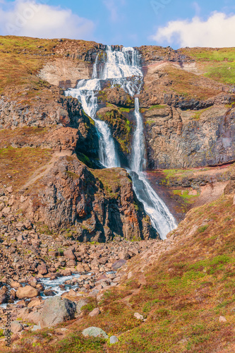View of Rjukandi Waterfall near the Ring Road.Autumn.Iceland
