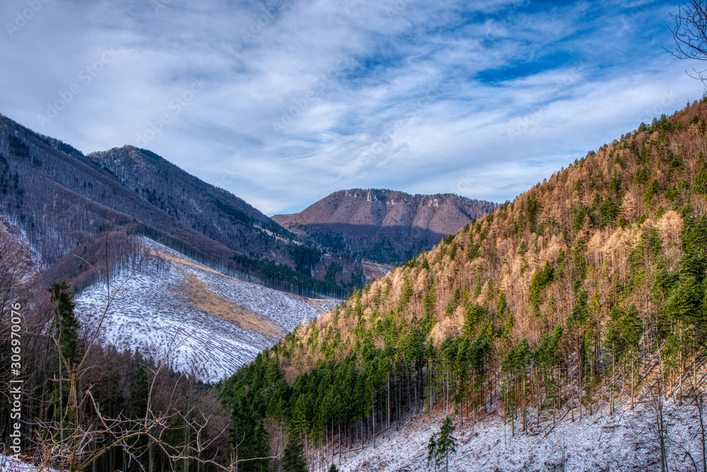 lightly snowy hills of Male Fatra, slovakia