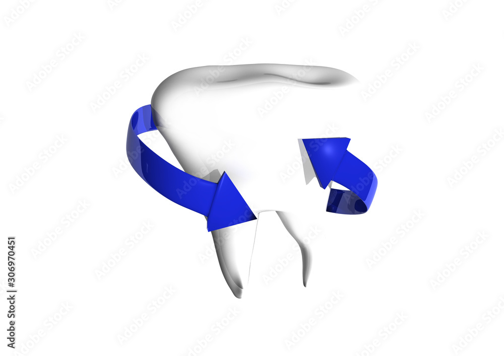 White tooth with blue arrows on a white background 3d illustration White tooth with blue arrows on a white background 3d illustration