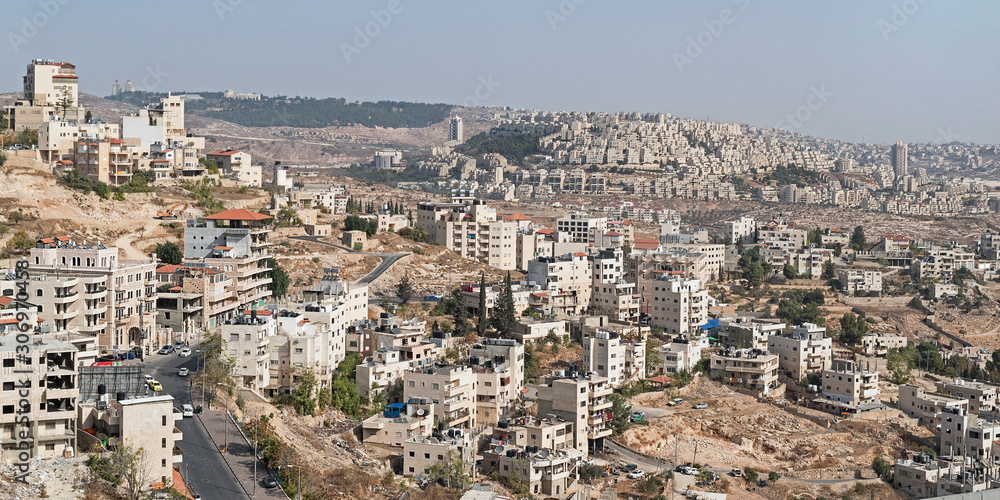 panorama of bethlehem palestine with east jerusalem and mount scopus israel in the background from the church of the nativity