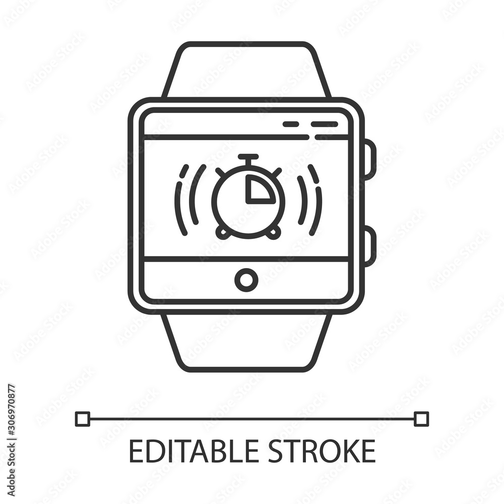 Stopwatch fitness tracker function linear icon. Thin line illustration. Timer, split interval, countdown. Milliseconds measurement. Contour symbol. Vector isolated outline drawing. Editable stroke Stopwatch fitness tracker function linear icon. Thin line illustration. Timer, split interval, countdown. Milliseconds measurement. Contour symbol. Vector isolated outline drawing. Editable stroke