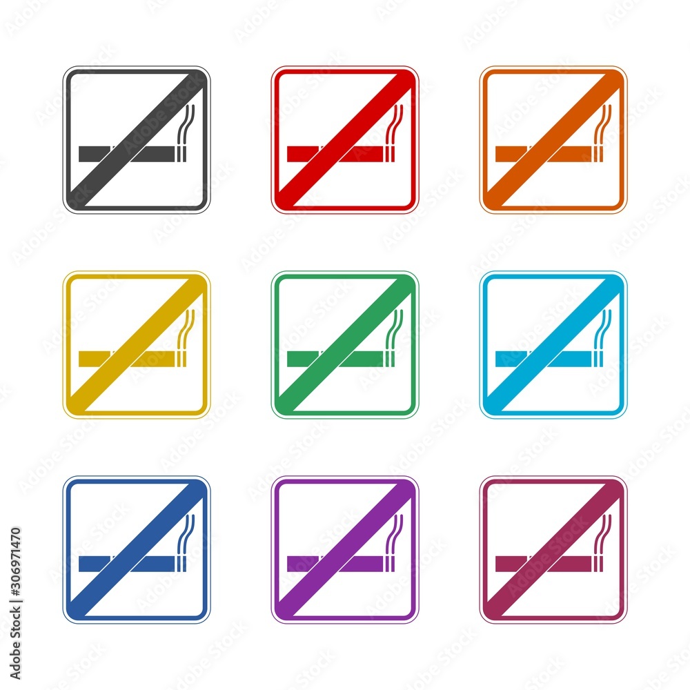 No smoking color icon set isolated on white background No smoking color icon set isolated on white background