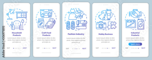 Local production onboarding mobile app page screen vector template. Household products. Hobby business. Walkthrough website steps with linear illustrations. UX, UI, GUI smartphone interface concept