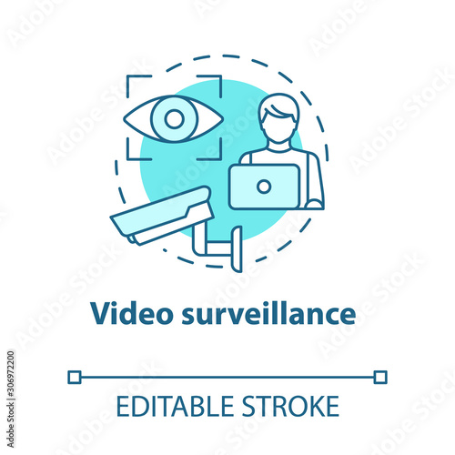 Video surveillance turquoise concept icon. Smart house security system idea thin line illustration. Protection technology for apartment. Vector isolated outline drawing. Editable stroke