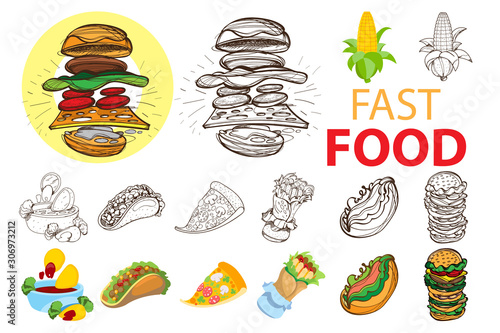 Fast food icon set vector.