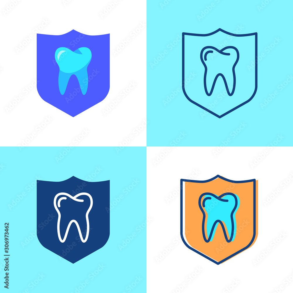 Teeth protection icon set in flat and line style Teeth protection icon set in flat and line style