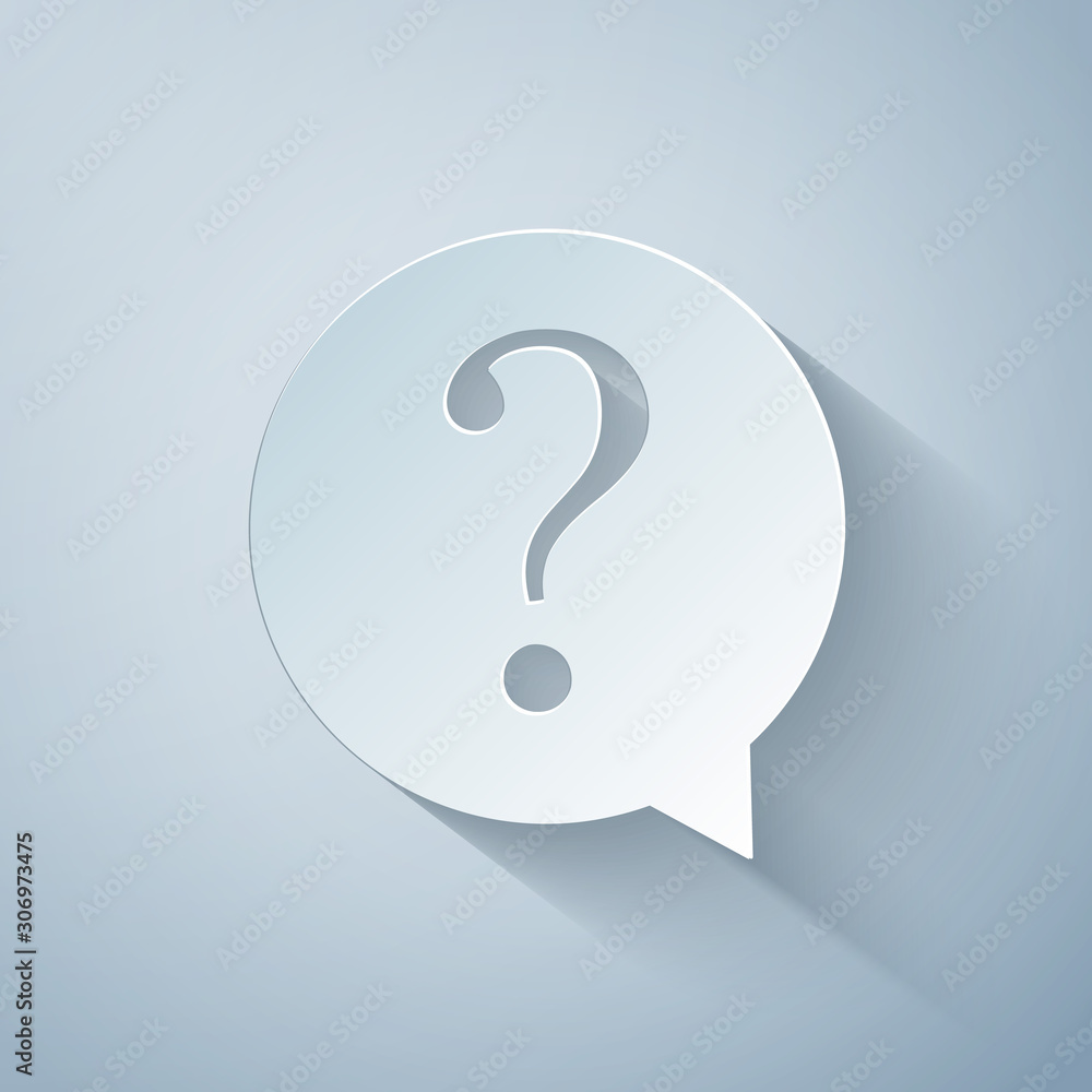 Paper cut Question mark in circle icon isolated on grey background. Hazard warning symbol. FAQ sign. Copy files, chat speech bubble and chart web icons. Paper art style. Vector Illustration Paper cut Question mark in circle icon isolated on grey background. Hazard warning symbol. FAQ sign. Copy files, chat speech bubble and chart web icons. Paper art style. Vector Illustration