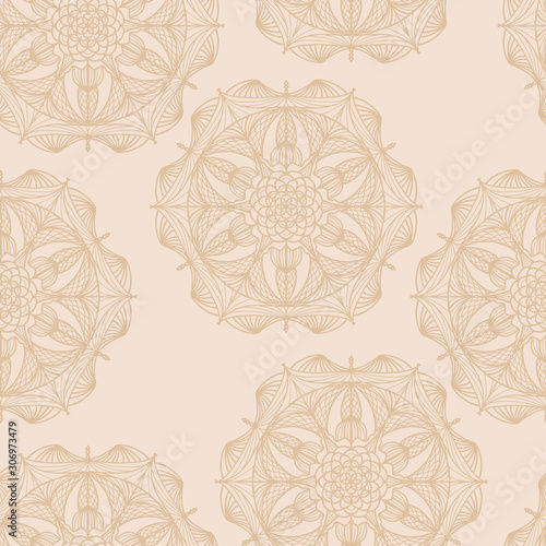 Pale, seamless pattern. Picture of flower, stars or snowflakes. Cartoon vector