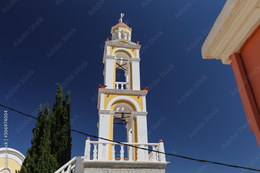 Steeple of a Church in Symi Island, Greece