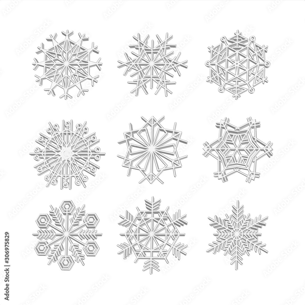 set 3d Snowflake icons line grey vector snow christmas winter set 3d Snowflake icons line grey vector snow christmas winter