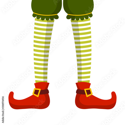 Christmas Elf legs in striped stockings