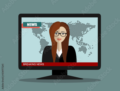 Breaking news - News announcer in the studio - Vector flat design illustration.