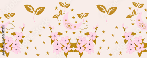 horizontal  seamless border with beautiful moon and stars