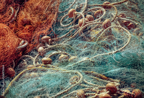 colored fishing nets for marine concept