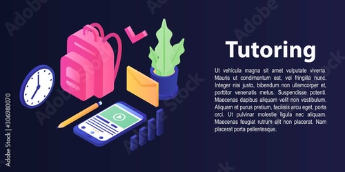 Tutoring concept banner. Isometric illustration of tutoring vector concept banner for web design