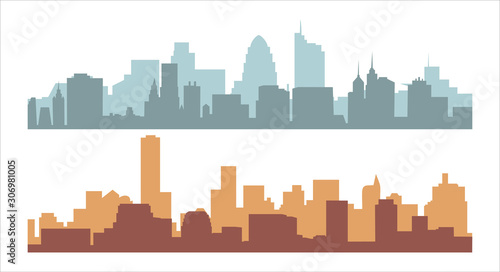 cityscape background. Skyline silhouettes. Modern architecture. Horizontal banner with megapolis panorama. Building icon. Vector illustration