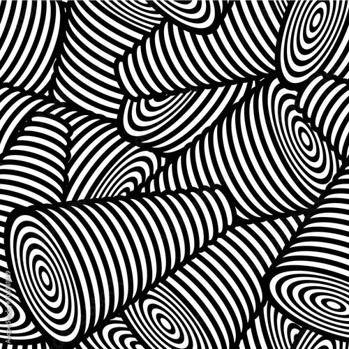 Abstract black and white striped background. Seamless geometric pattern with visual distortion effect. Optical illusion. Op art.