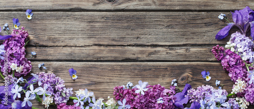 spring flowers on old wooden background