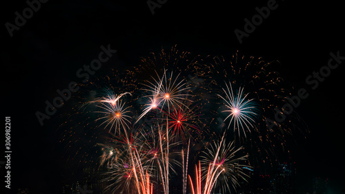 Beautiful fireworks against the background as over city scape view.