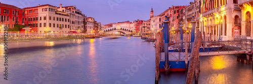 Venice. Grand Canal and Rialto Bridge at sunset.
