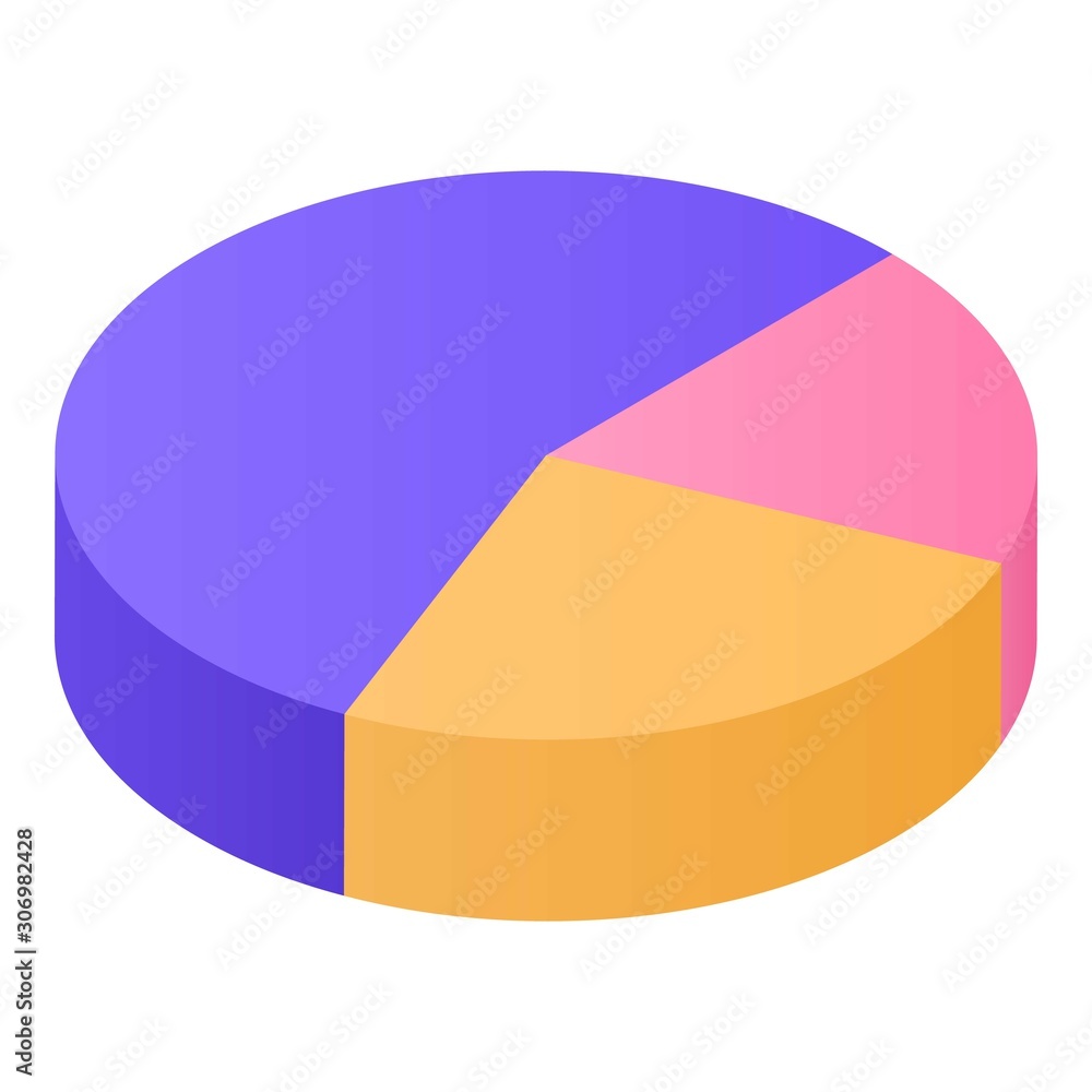 Obraz premium Colorful pie chart icon. Isometric of colorful pie chart vector icon for web design isolated on white background